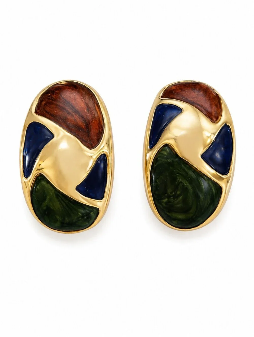 3/$30 VTG 1980s Geometric Enamel Half Hoop Post Earrings